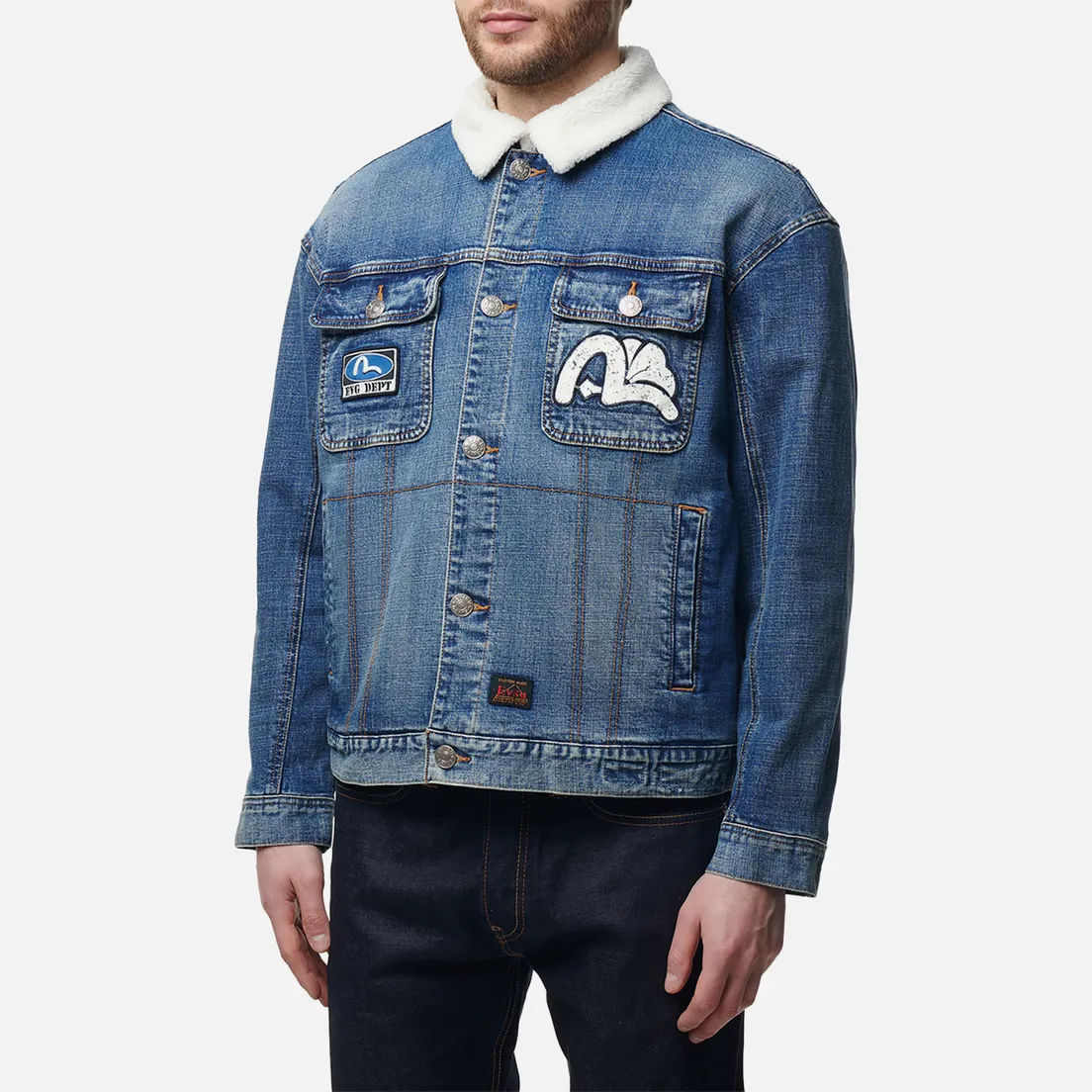 Evisu Мужская джинсовая куртка Seagull Embroidered GH & Oil Drum Embroidered Padded Denim