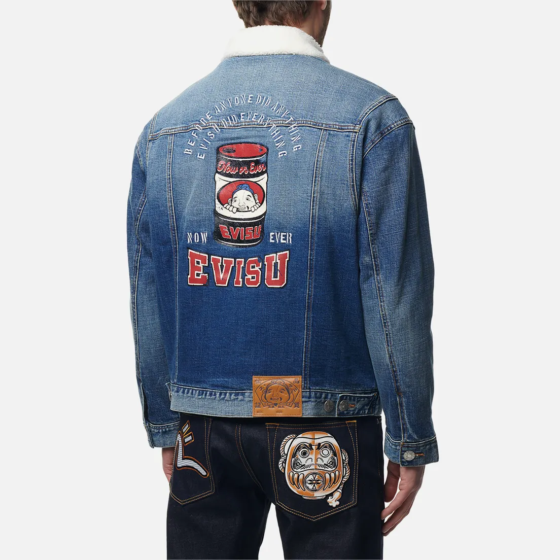 Evisu Мужская джинсовая куртка Seagull Embroidered GH & Oil Drum Embroidered Padded Denim