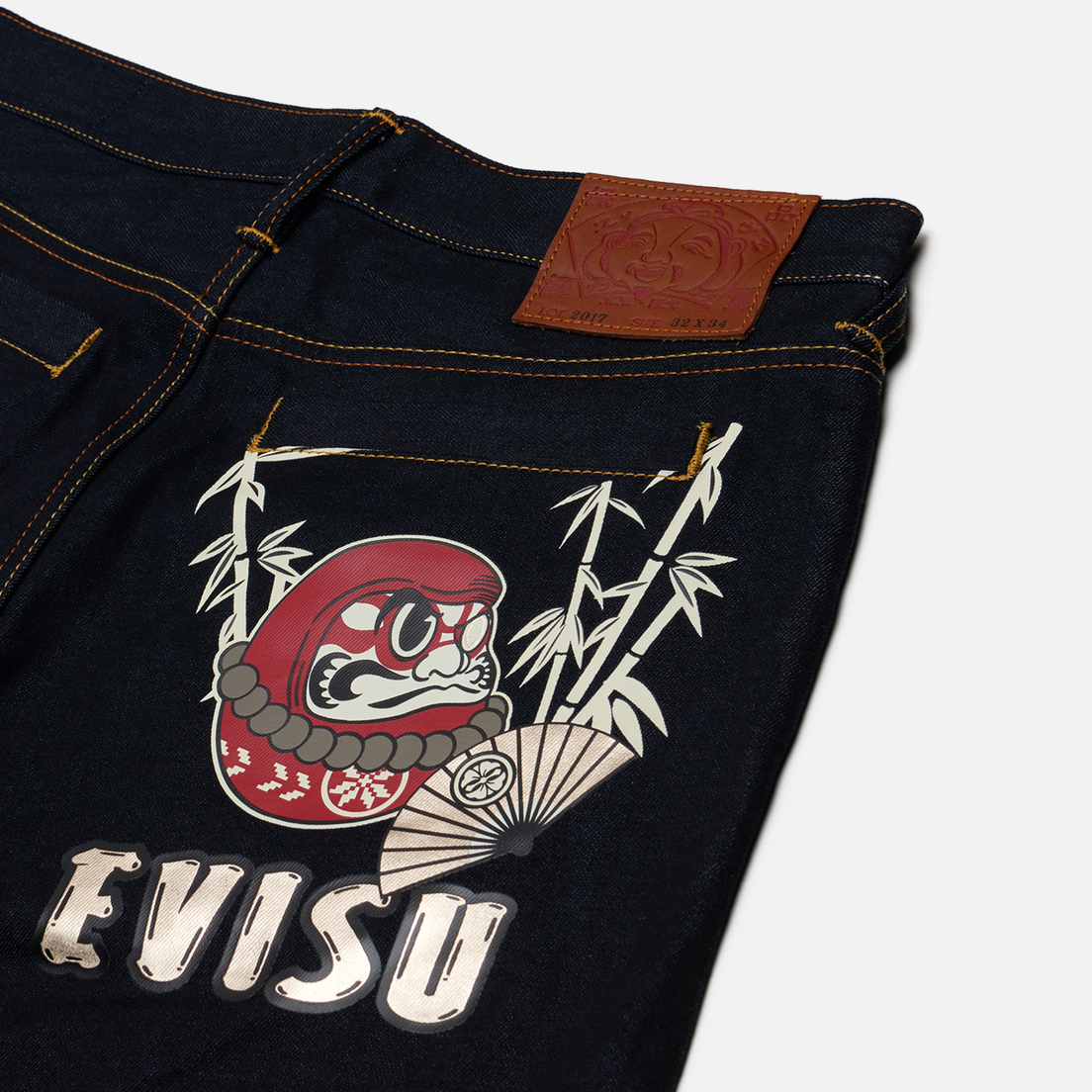 Evisu Мужские джинсы Evergreen Kumadori Daruma Printed Pocket Jeans