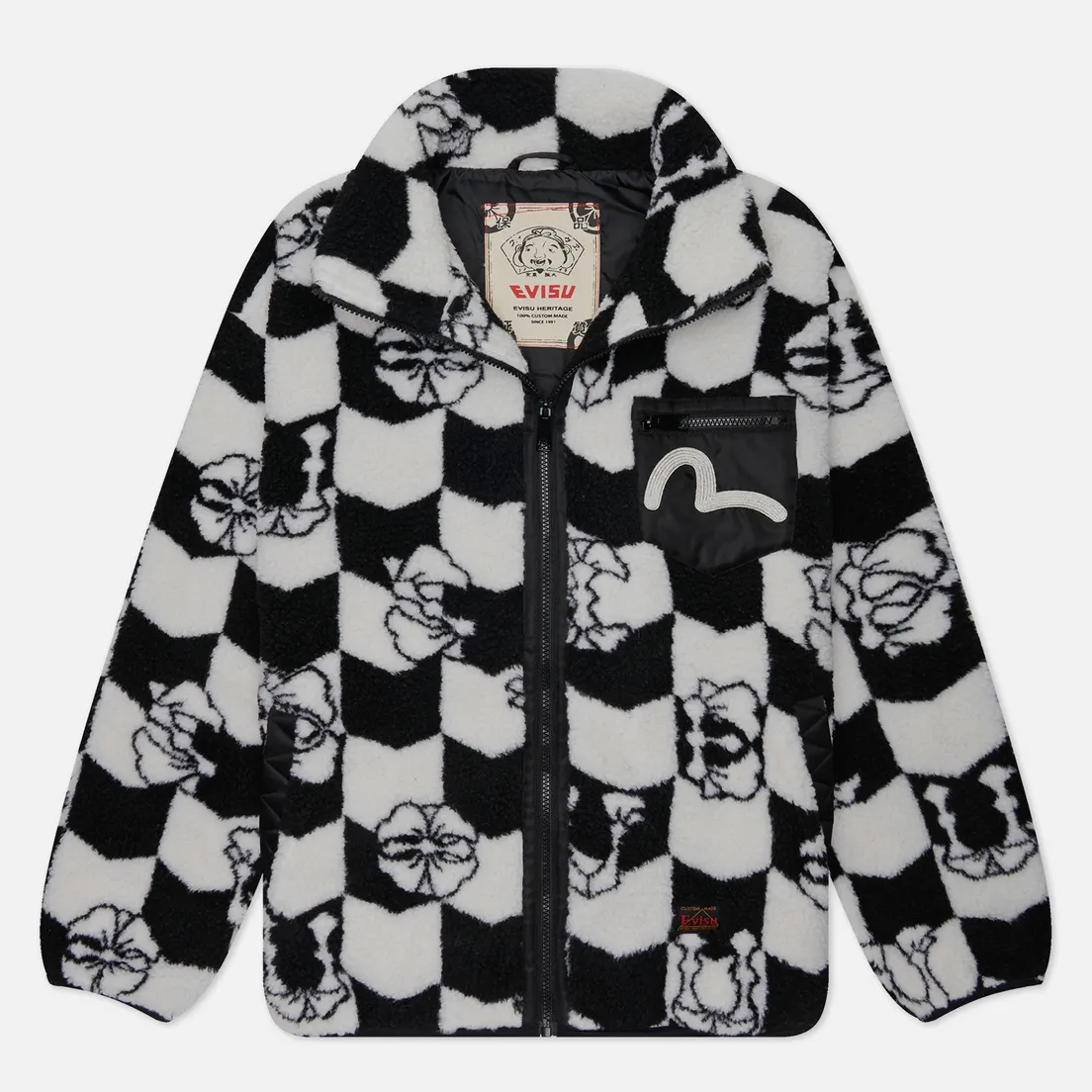Evisu Мужская флисовая куртка Evergreen Monogram AO Jacquard Zip Up Sherpa