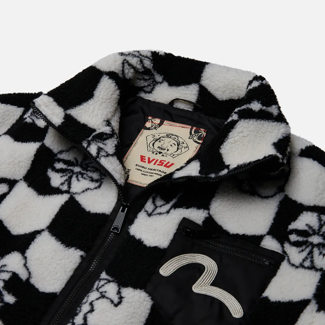 Evisu Мужская флисовая куртка Evergreen Monogram AO Jacquard Zip Up Sherpa