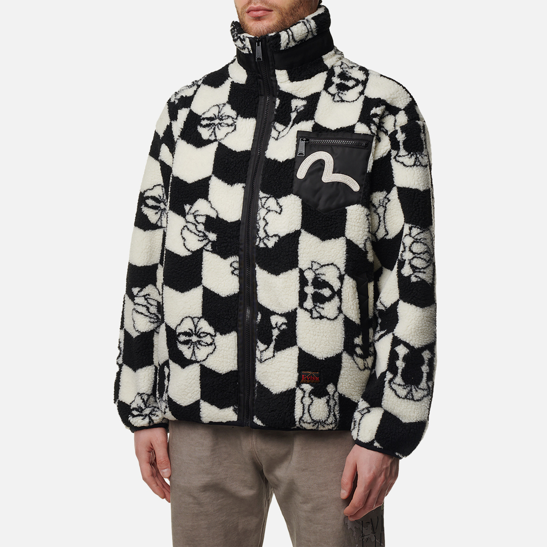 Evisu Мужская флисовая куртка Evergreen Monogram AO Jacquard Zip Up Sherpa