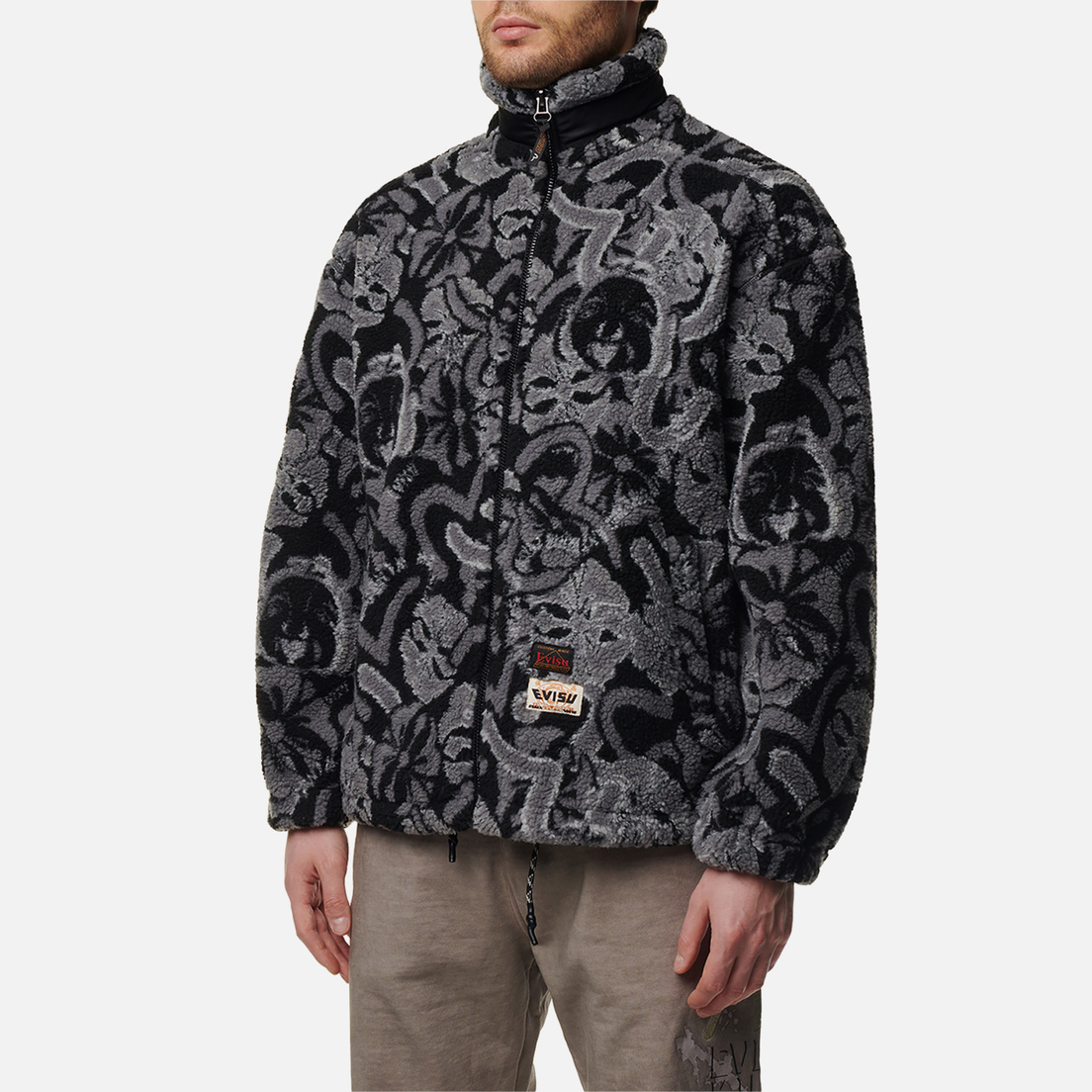 Evisu Мужская флисовая куртка Evisu Embroidered Godhead & Kamon Jacquard Sherpa