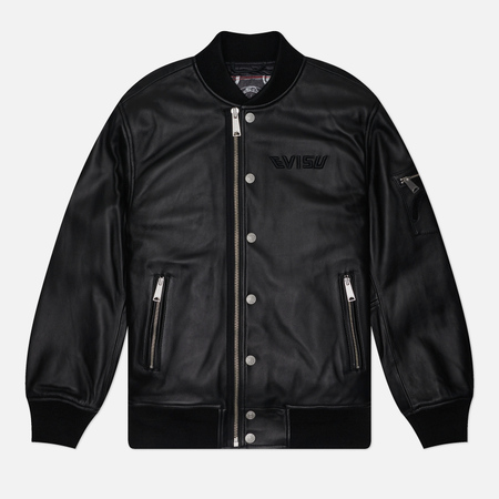 фото Мужская куртка бомбер evisu evergreen kamon emboss leather, цвет чёрный, размер s