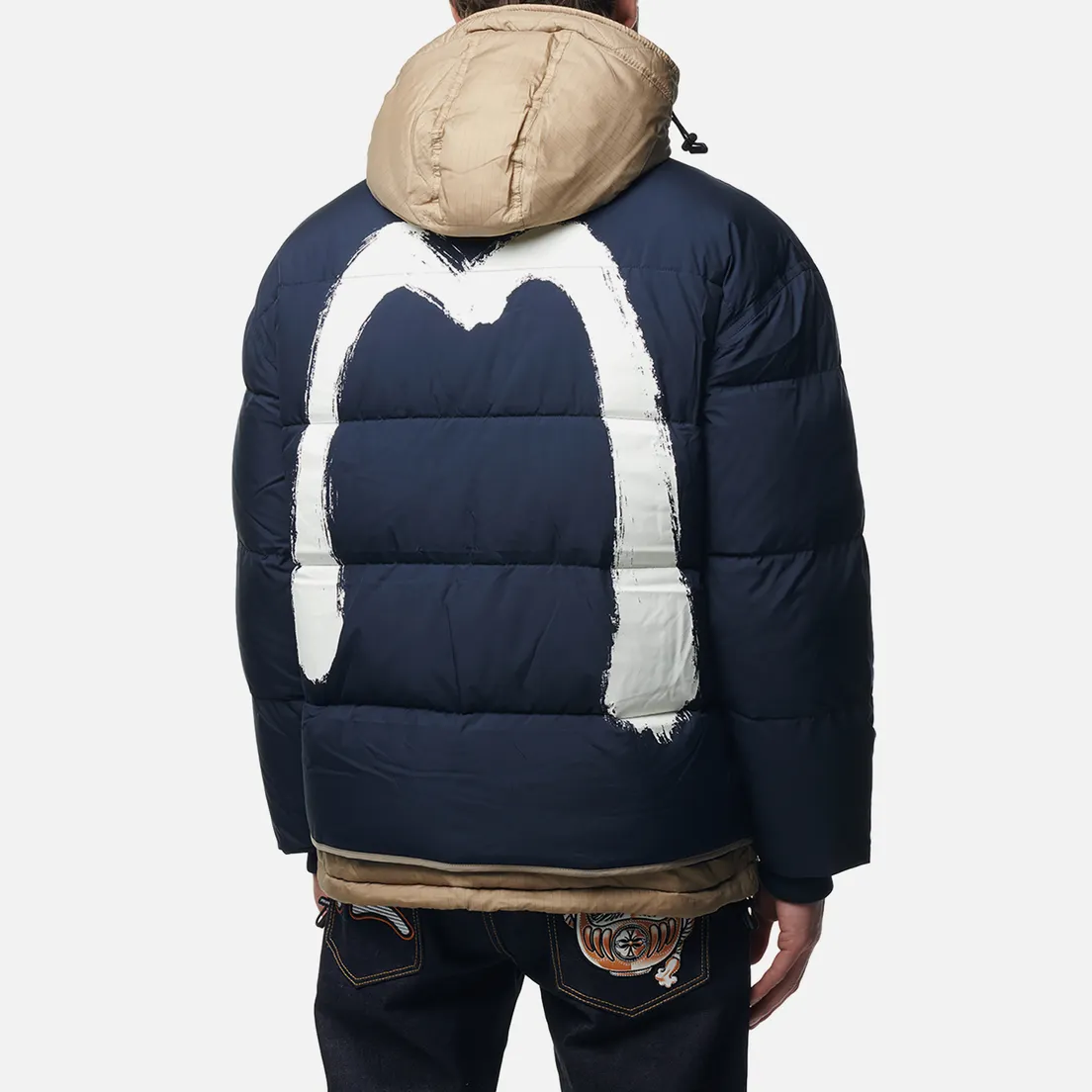 Evisu Мужской пуховик Brush Daicock Print Seagull Quilting Down