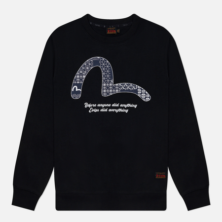 фото Мужская толстовка evisu 4 lucky gods seagull & kamon & evisu print crew neck, цвет чёрный, размер s