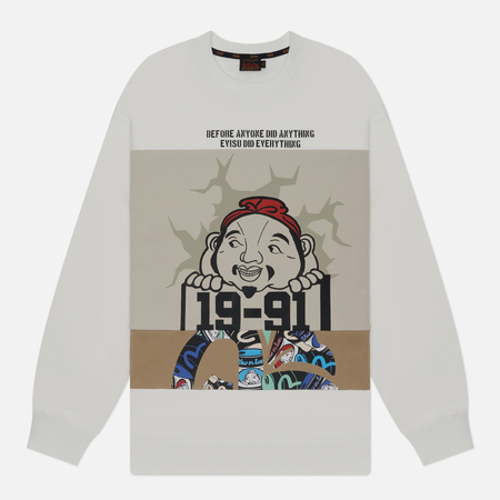 фото Мужская толстовка evisu godhead print seagull print patchwork crew neck, цвет белый, размер s