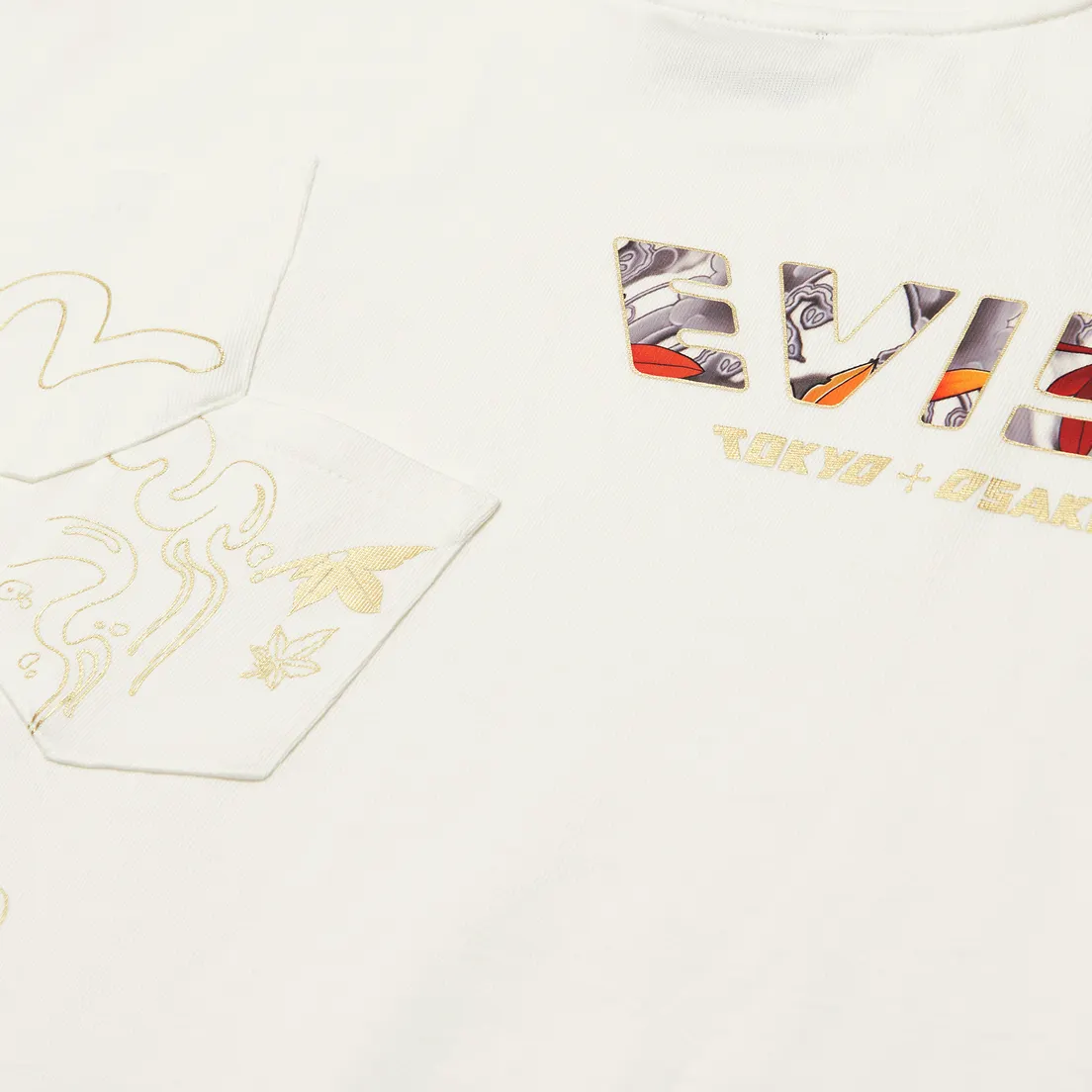 Evisu Мужская футболка Maple Leaf Hot Stamping Foil Evisu & Seagull Print