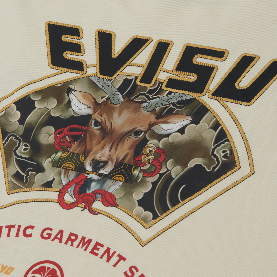 Evisu Мужская футболка Seagull Cord Embroidered Evisu & Deer Print Outline Puff