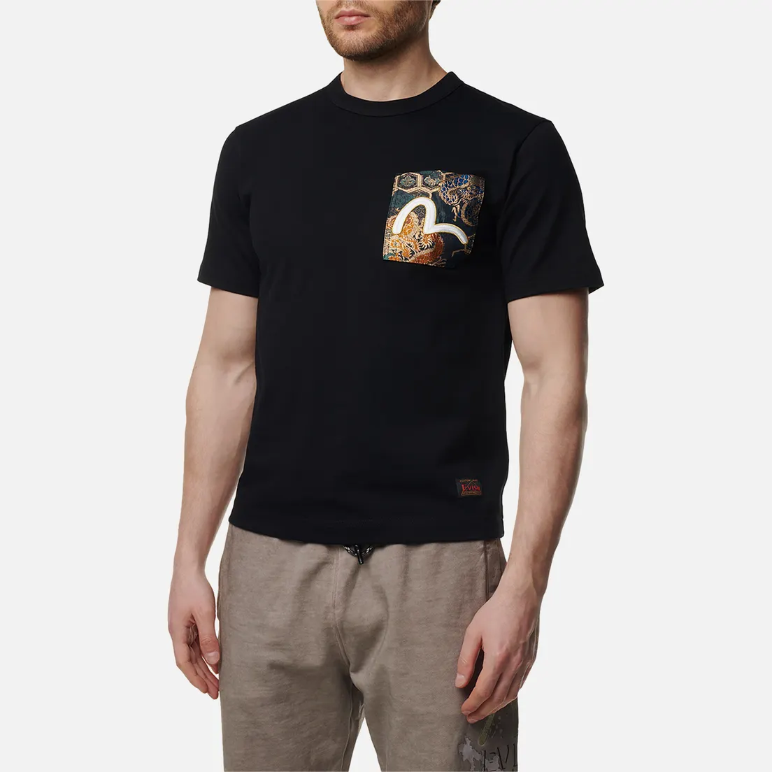 Evisu Мужская футболка Brocade Patch Pocket Seagull Embroidered