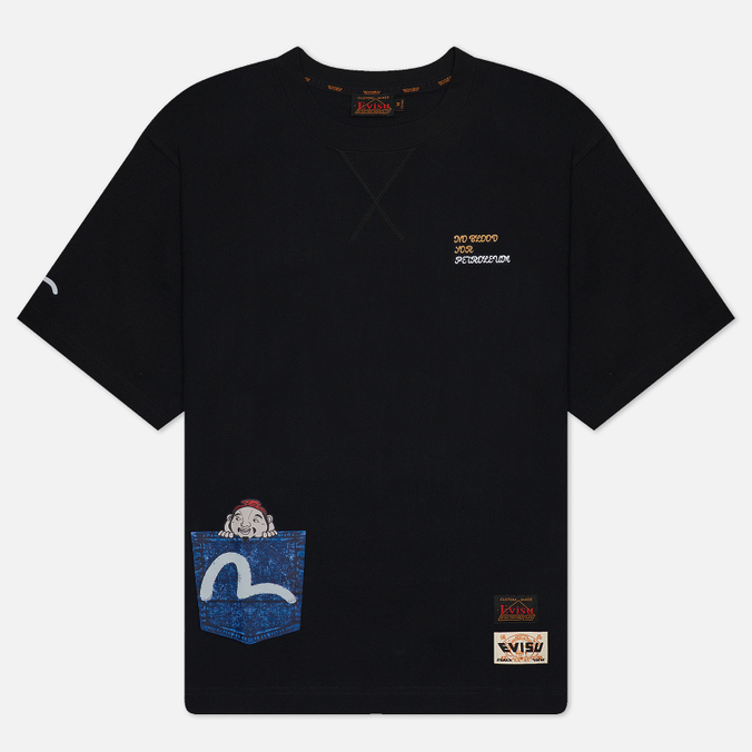 Мужская футболка Evisu Seagull & Godhead Print Slalom, цвет чёрный