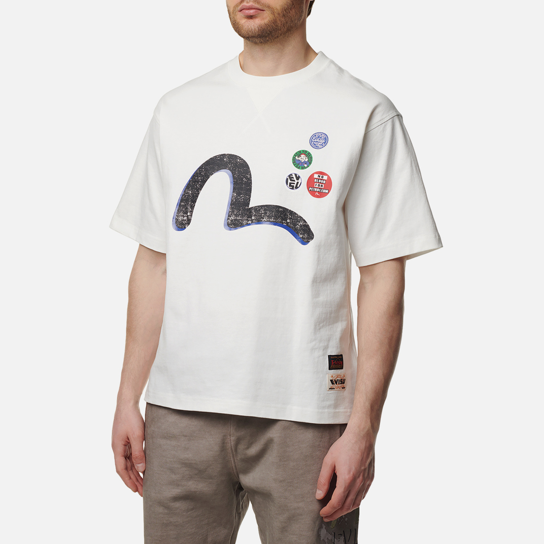 Evisu Мужская футболка Seagull & Slogan Misty Print Multi Logo Badges