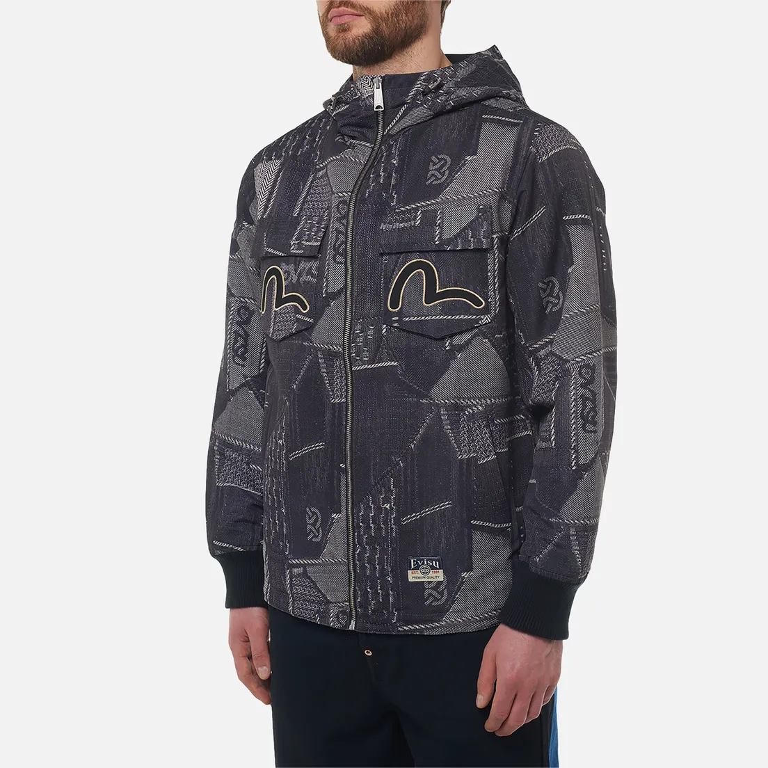 Evisu Мужская куртка ветровка Heritage Replicate Denim All Over Print