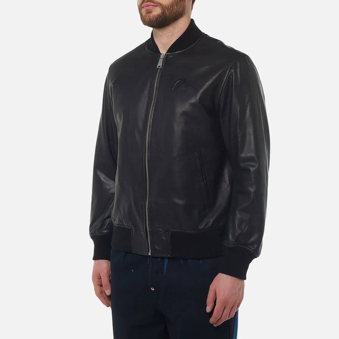 Evisu Мужская куртка бомбер Heritage Appliqued Padded Leather