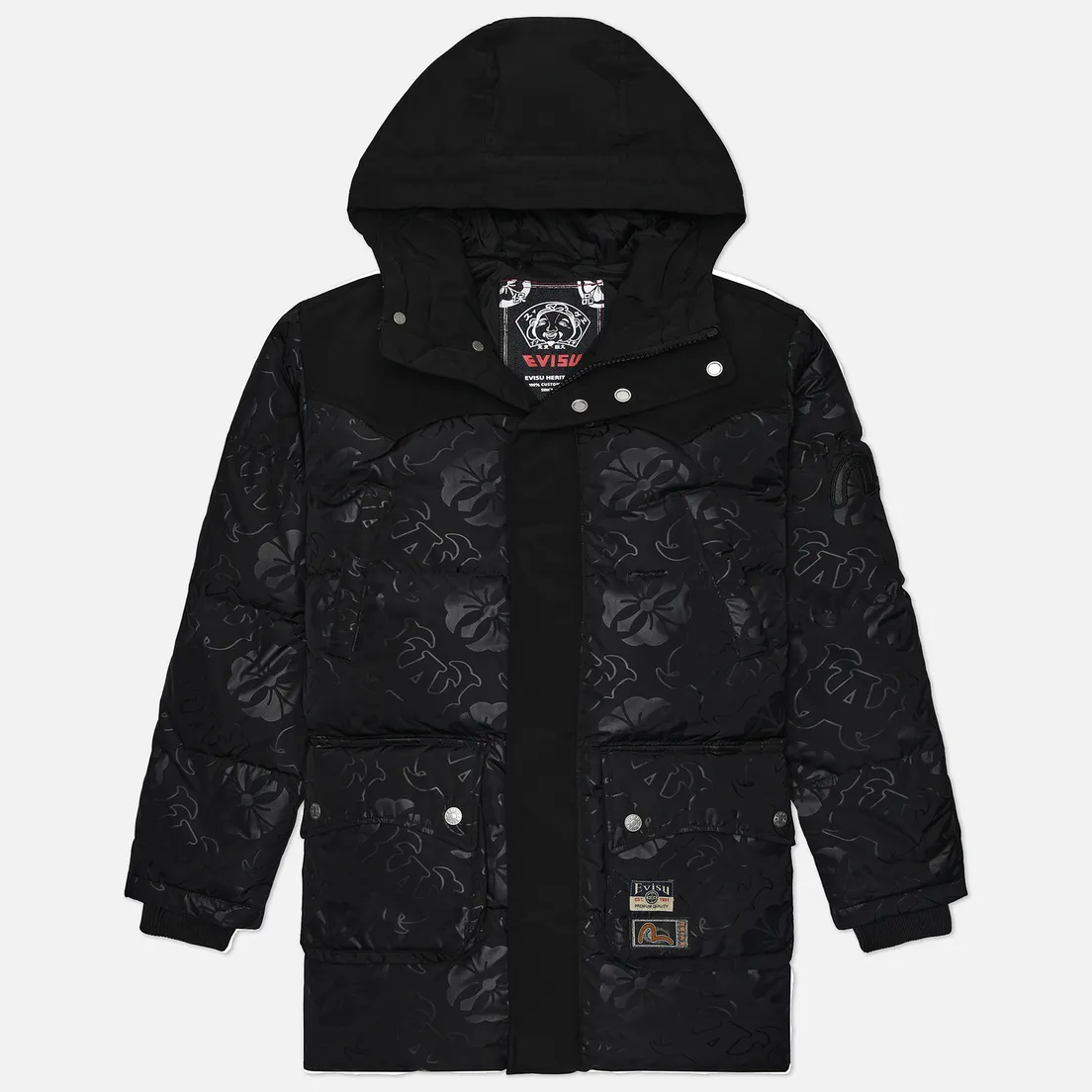 Evisu Мужской пуховик Heritage Heat Seal All Over Print Down With Logo Applique