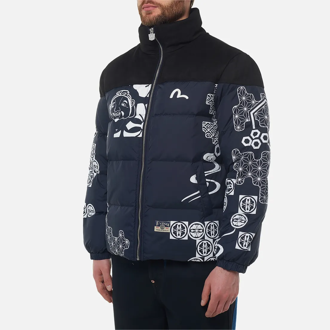 Evisu Мужской пуховик Heritage Logos Embroidery All Over Print Down