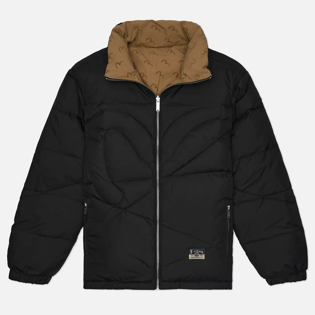 Evisu Мужской пуховик Heritage Seagull Flocking All Over Print Reversible Down