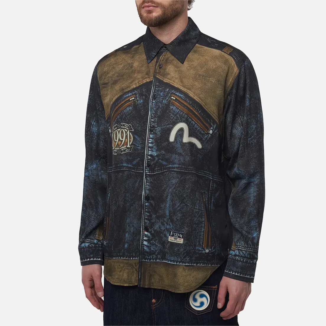 Evisu Мужская рубашка Heritage Replicate Biker All Over Print