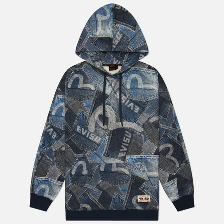 Мужская толстовка Evisu Heritage Seagull Pocket All Over Digital Print Hoodie, цвет синий, размер S