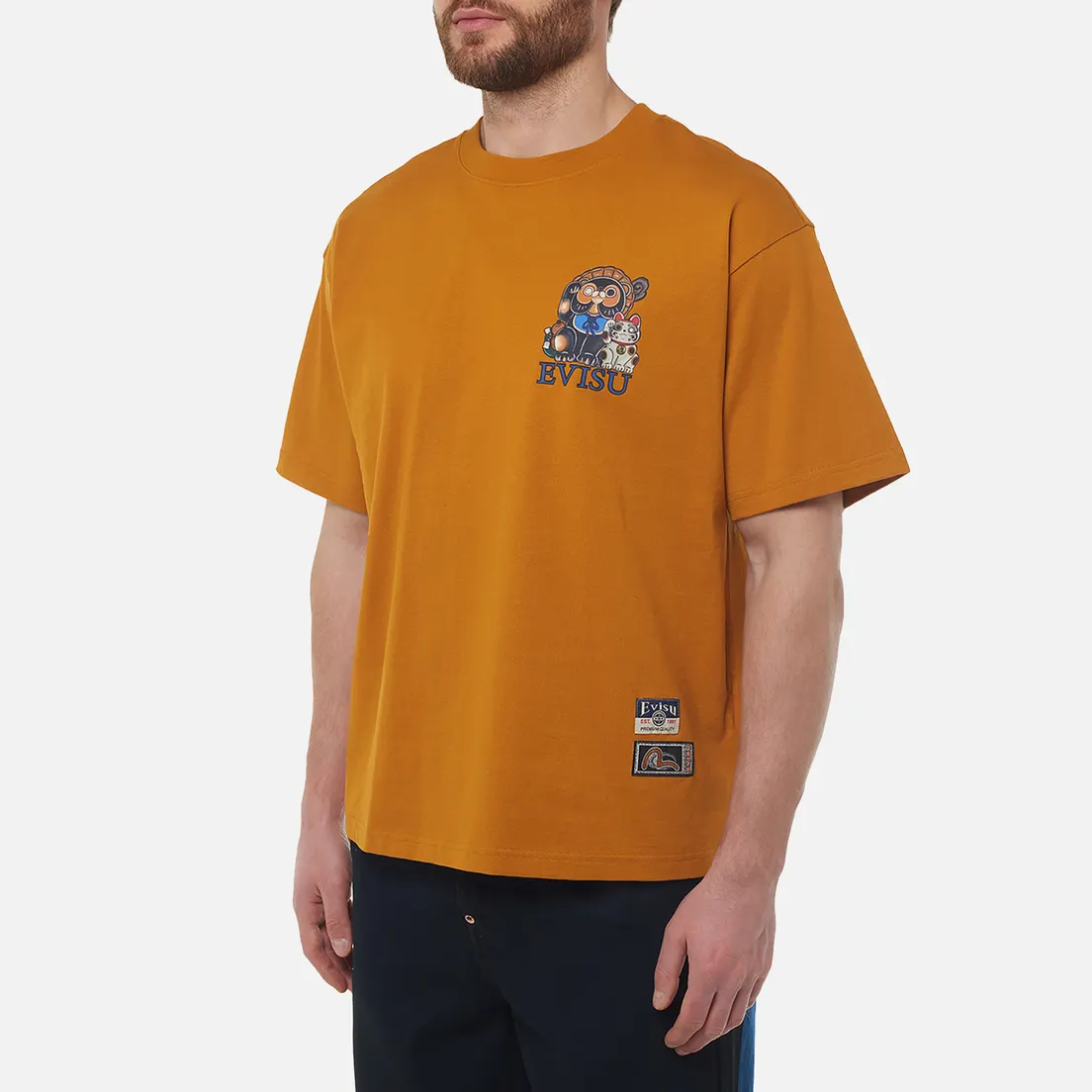 Evisu Мужская футболка Heritage Tanuki Fortune Cat Daruma Printed
