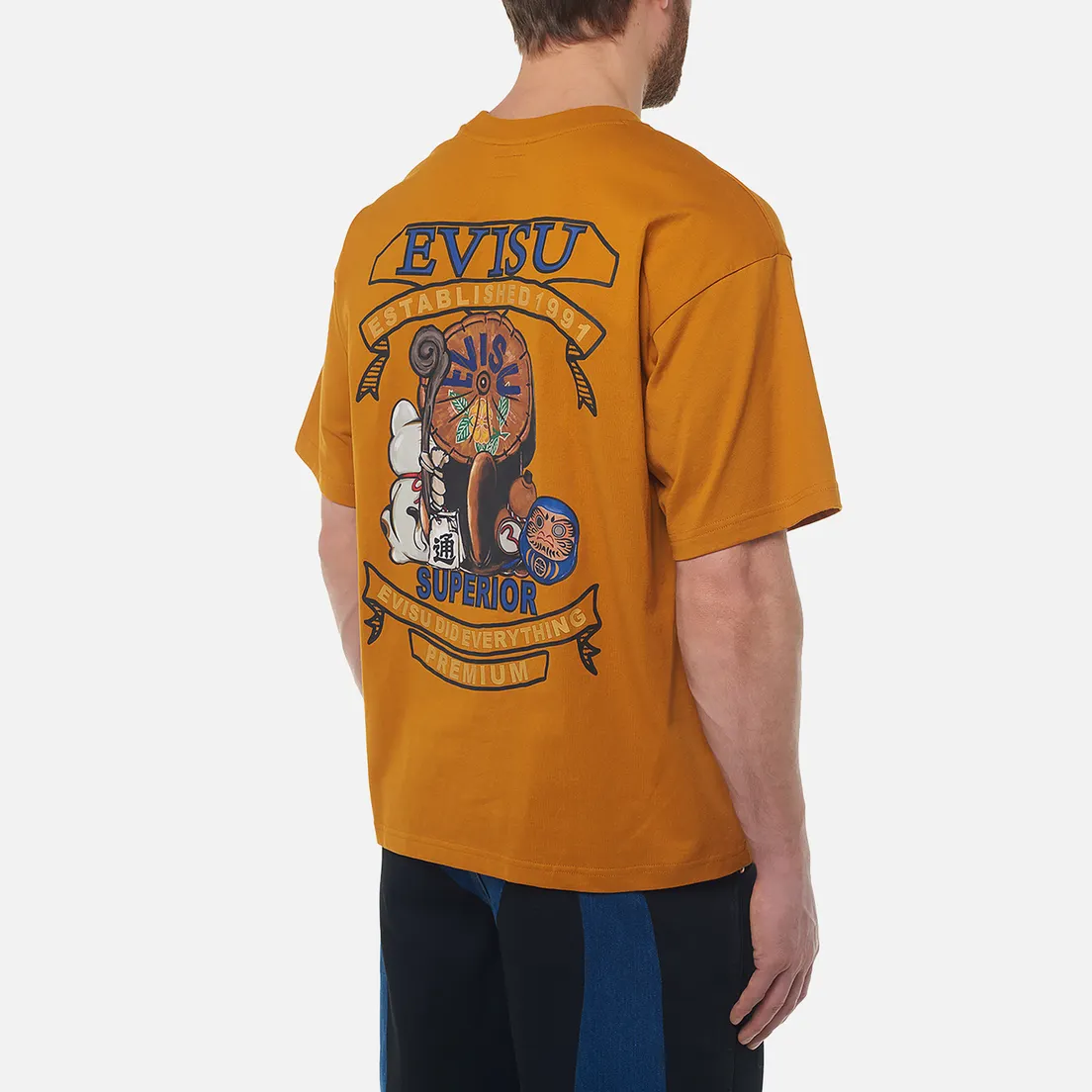 Evisu Мужская футболка Heritage Tanuki Fortune Cat Daruma Printed