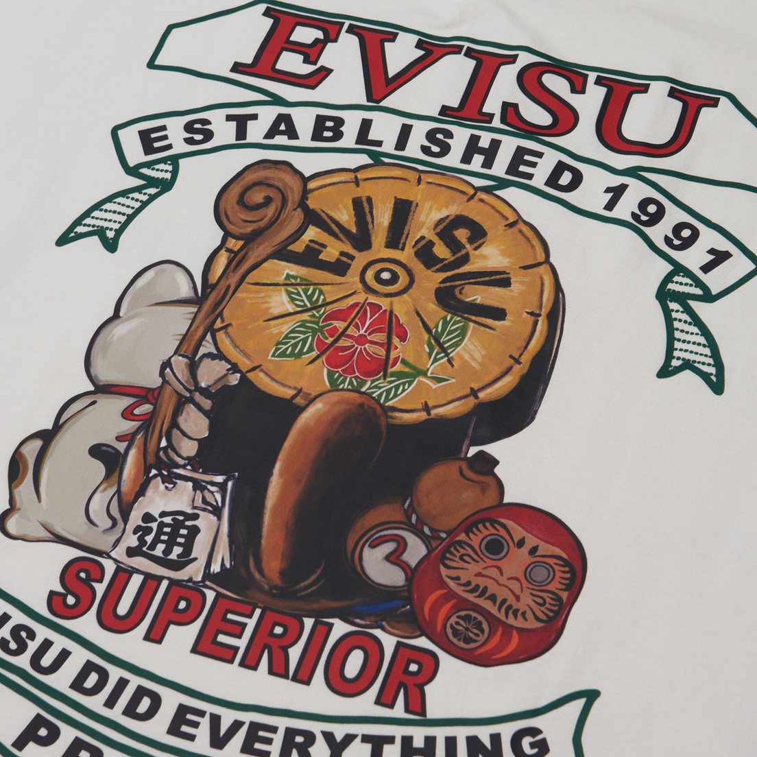 Evisu Мужская футболка Heritage Tanuki Fortune Cat Daruma Printed