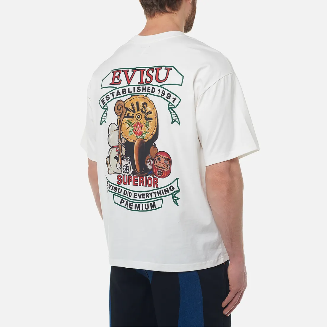 Evisu Мужская футболка Heritage Tanuki Fortune Cat Daruma Printed