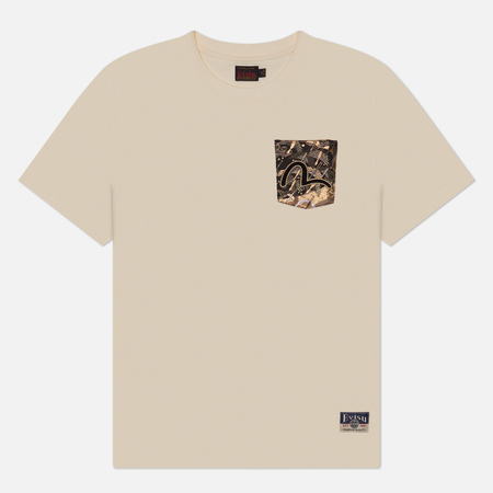 Мужская футболка Evisu Heritage Brocade Pocket Seagull Embroidery, цвет бежевый, размер S