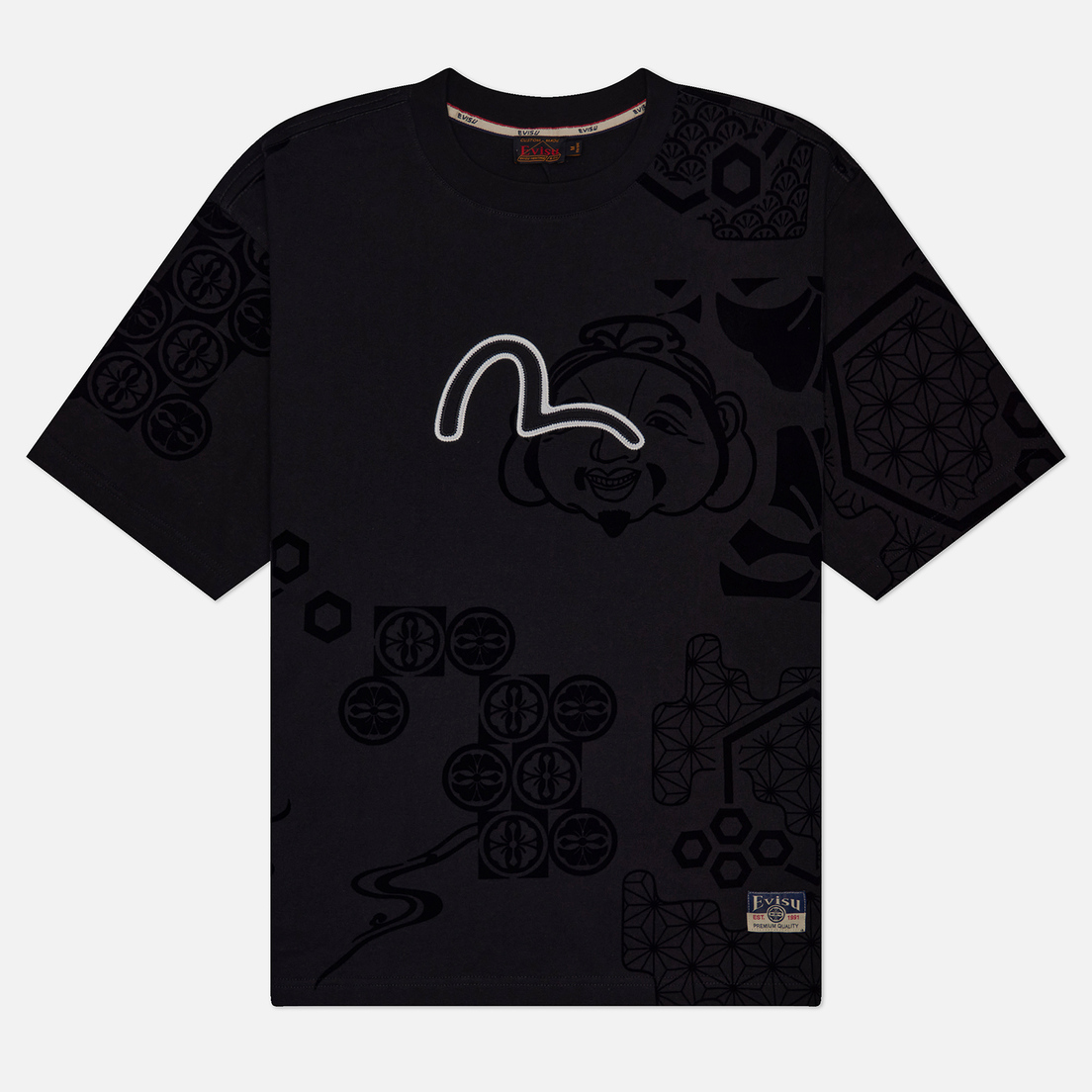 Evisu Мужская футболка Heritage Embroidery Seagull All Over Print Flocking