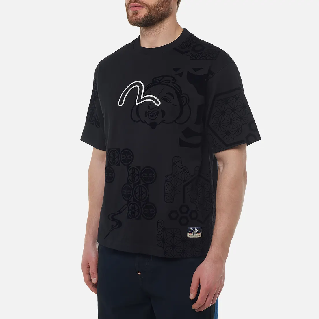 Evisu Мужская футболка Heritage Embroidery Seagull All Over Print Flocking