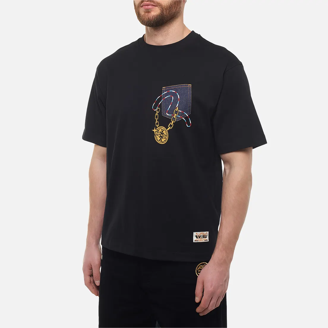 Evisu Мужская футболка Denim Pocket Virtual Vacation Daicock Print