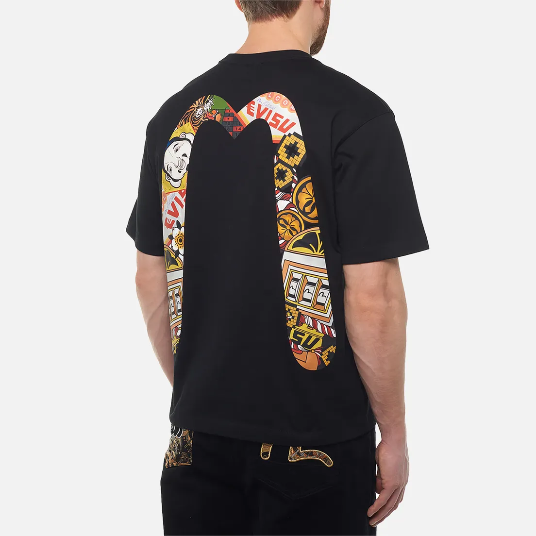 Evisu Мужская футболка Denim Pocket Virtual Vacation Daicock Print