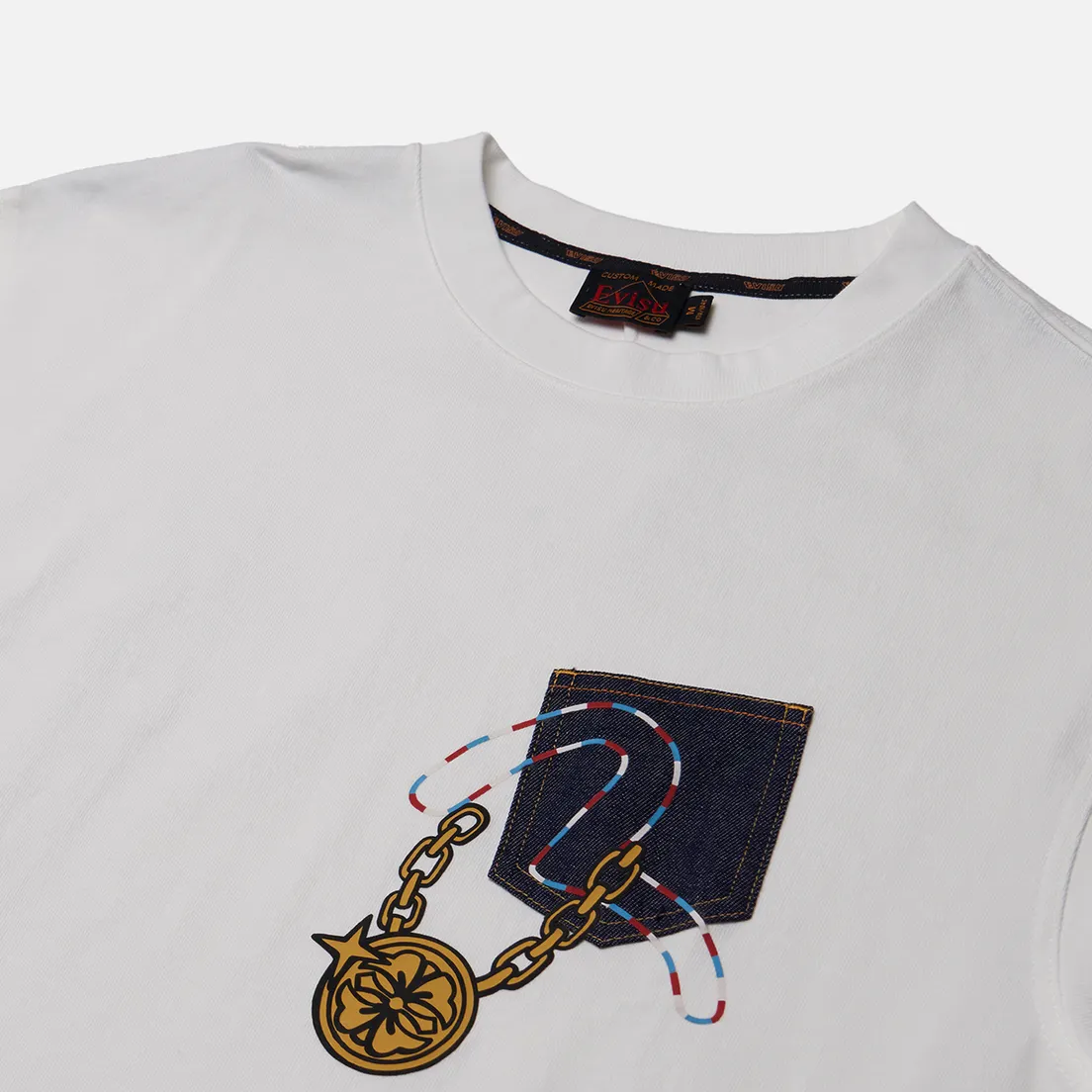 Evisu Мужская футболка Denim Pocket Virtual Vacation Daicock Print