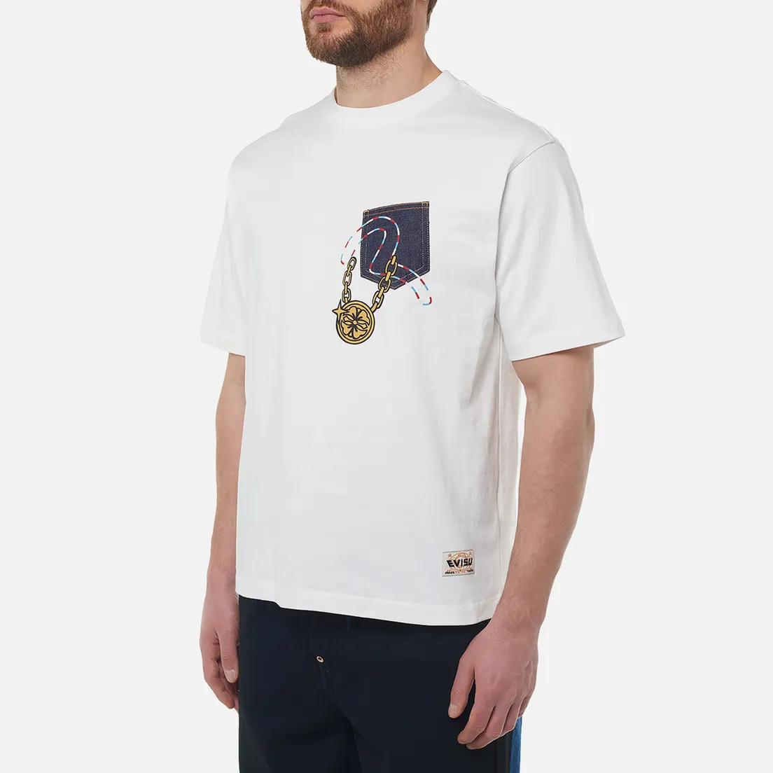 Evisu Мужская футболка Denim Pocket Virtual Vacation Daicock Print