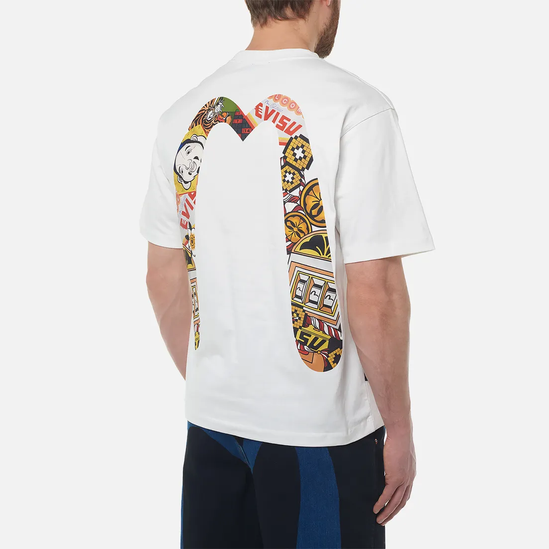 Evisu Мужская футболка Denim Pocket Virtual Vacation Daicock Print