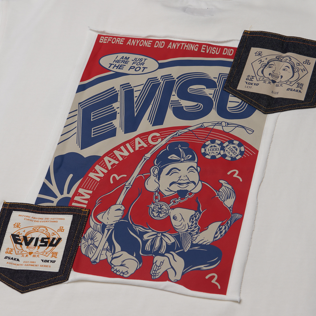 Evisu Мужская футболка Heritage Ebisu Poster Applique Multi-Pocket