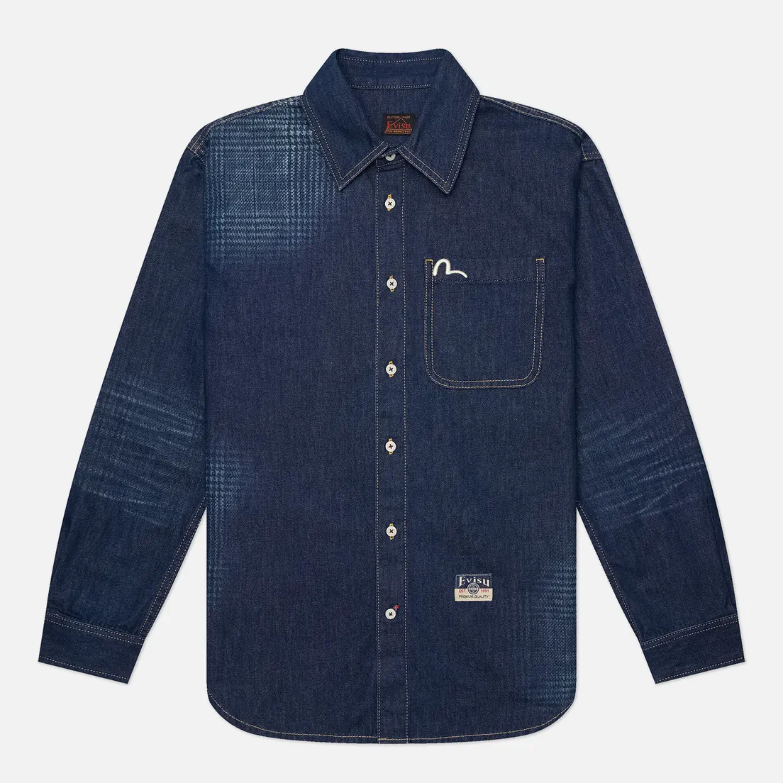 Evisu Мужская рубашка Handbrush Houndstooth Print Denim