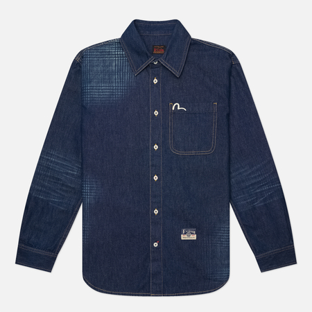 Мужская рубашка Evisu Handbrush Houndstooth Print Denim, цвет синий, размер L