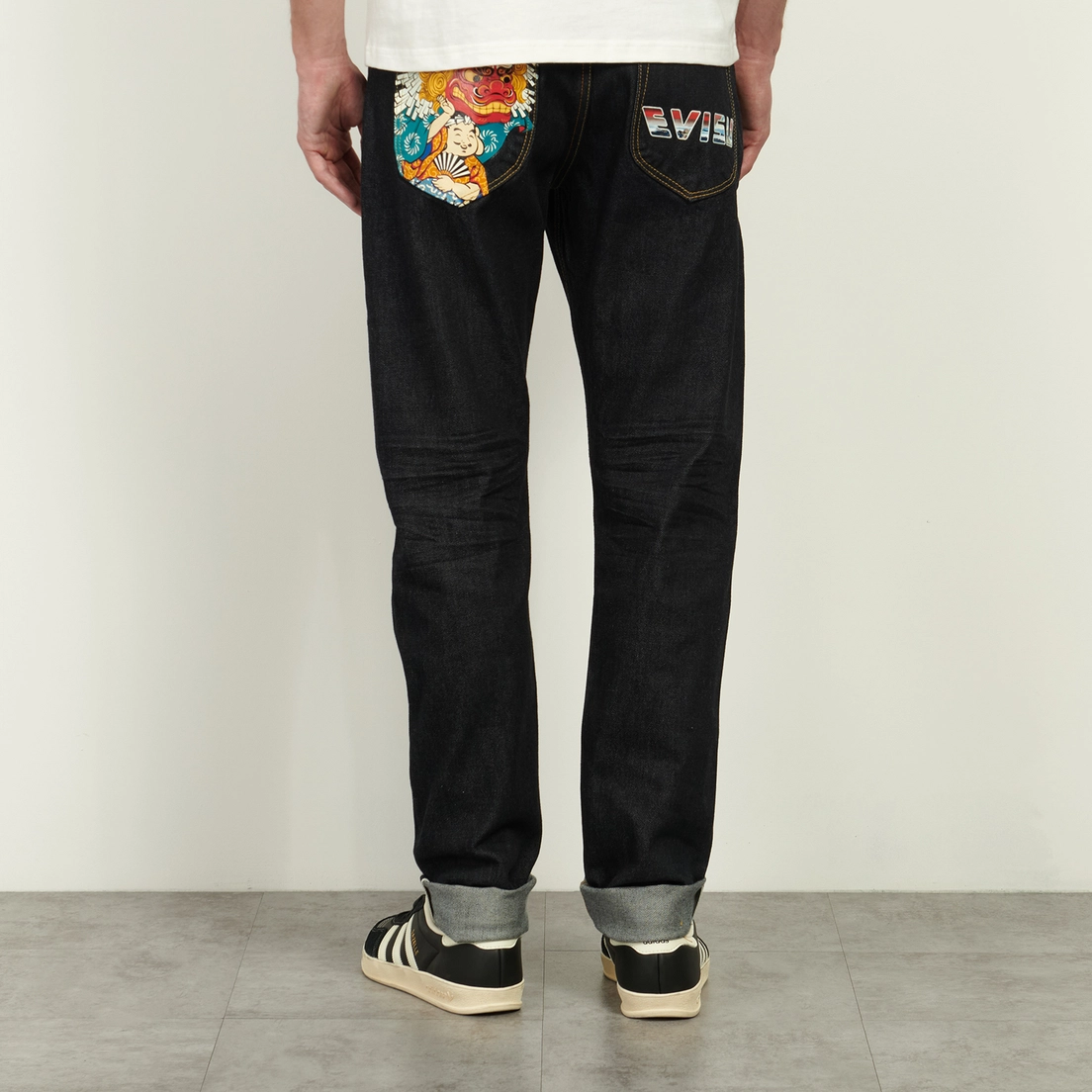 Evisu Мужские джинсы 2017 Taper Fit Godhead Lion Dance & Logo Print