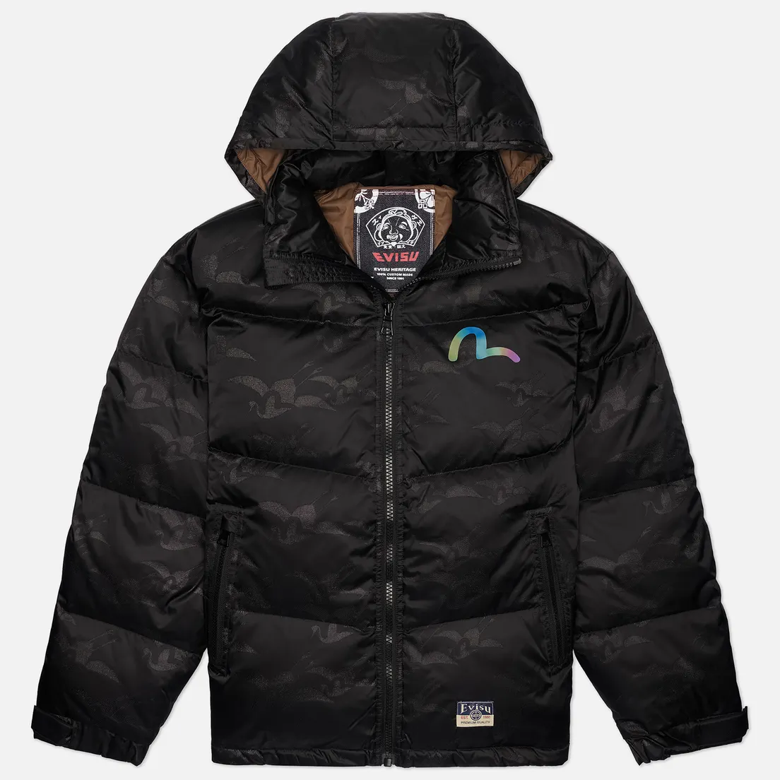 Evisu Мужской пуховик Allover Seagull Crane Jacquard Regular Fit Down