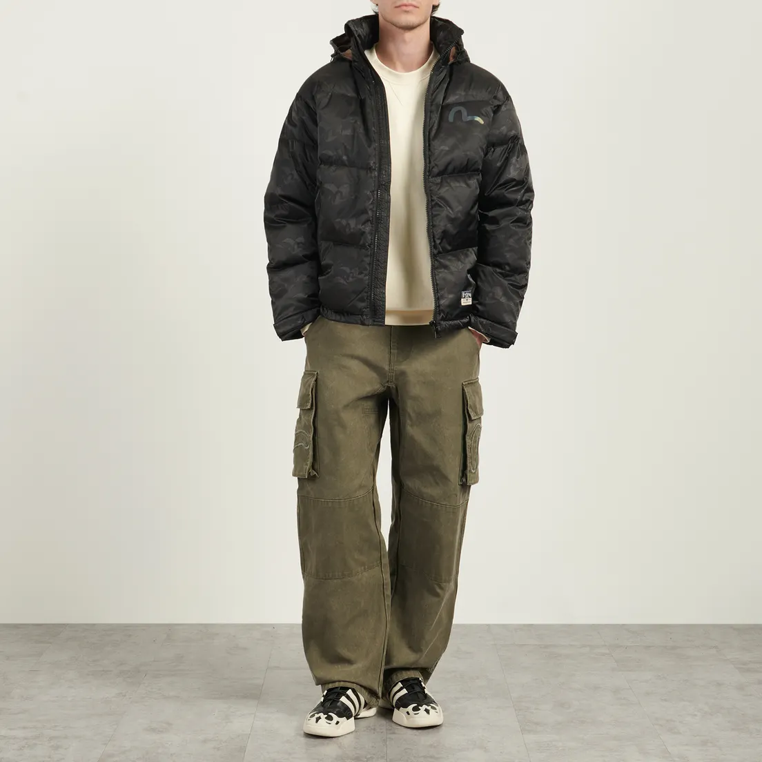 Evisu Мужской пуховик Allover Seagull Crane Jacquard Regular Fit Down