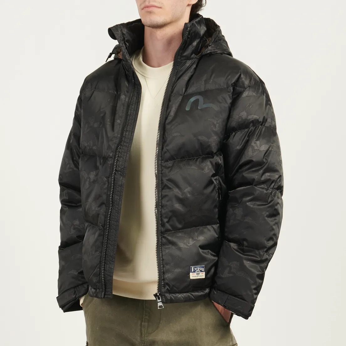 Evisu Мужской пуховик Allover Seagull Crane Jacquard Regular Fit Down