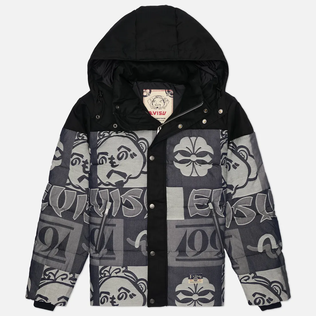 Evisu Мужской пуховик Heritage All Over Jacquard Godhead Down