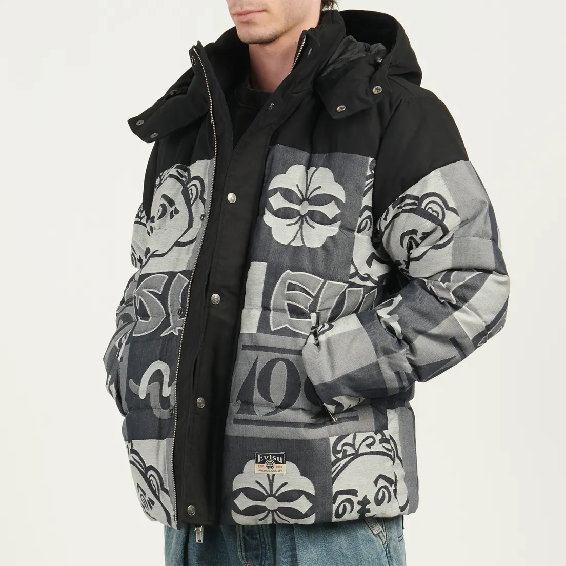 Evisu Мужской пуховик Heritage All Over Jacquard Godhead Down