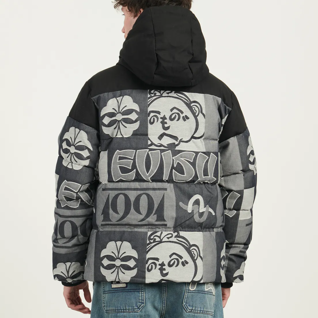 Evisu Мужской пуховик Heritage All Over Jacquard Godhead Down