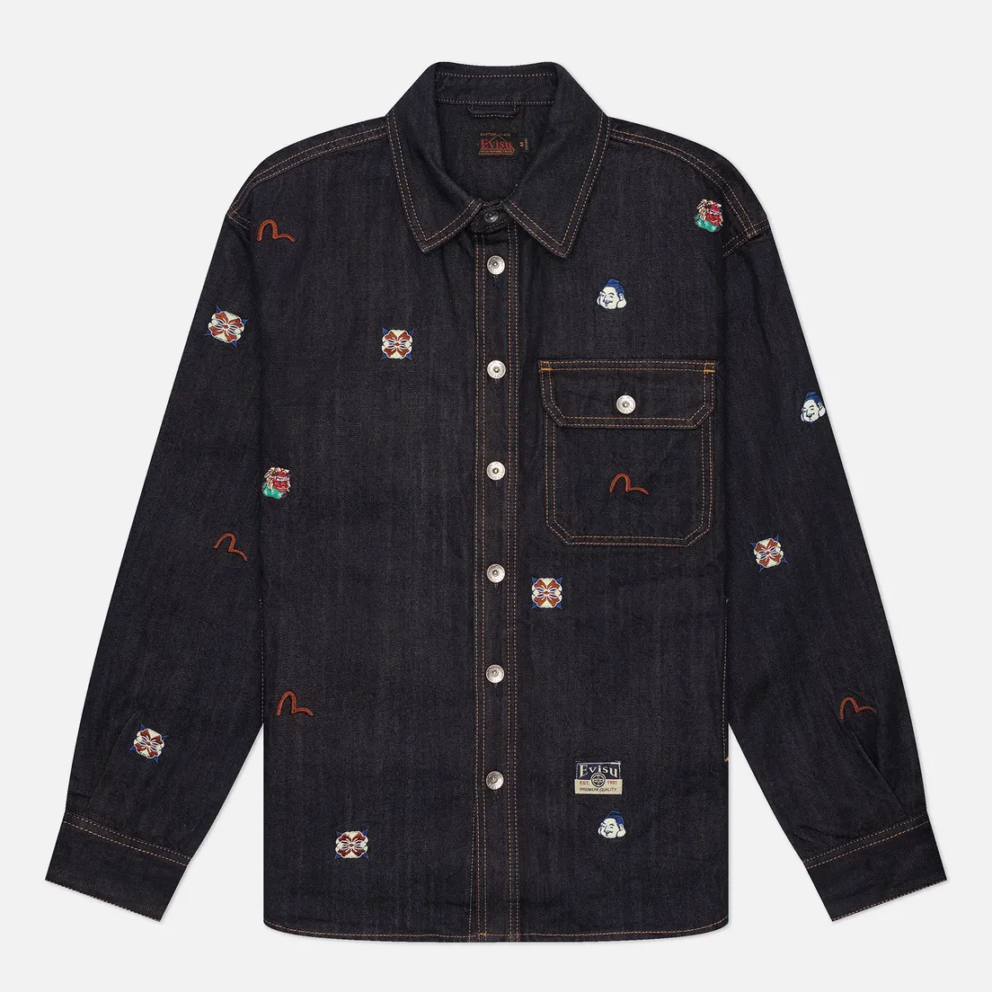 Evisu Мужская рубашка Allover Embroidery Regular Fit Denim