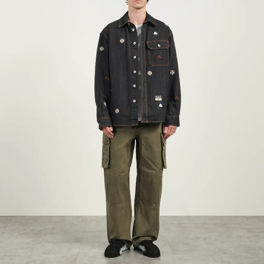 Evisu Мужская рубашка Allover Embroidery Regular Fit Denim