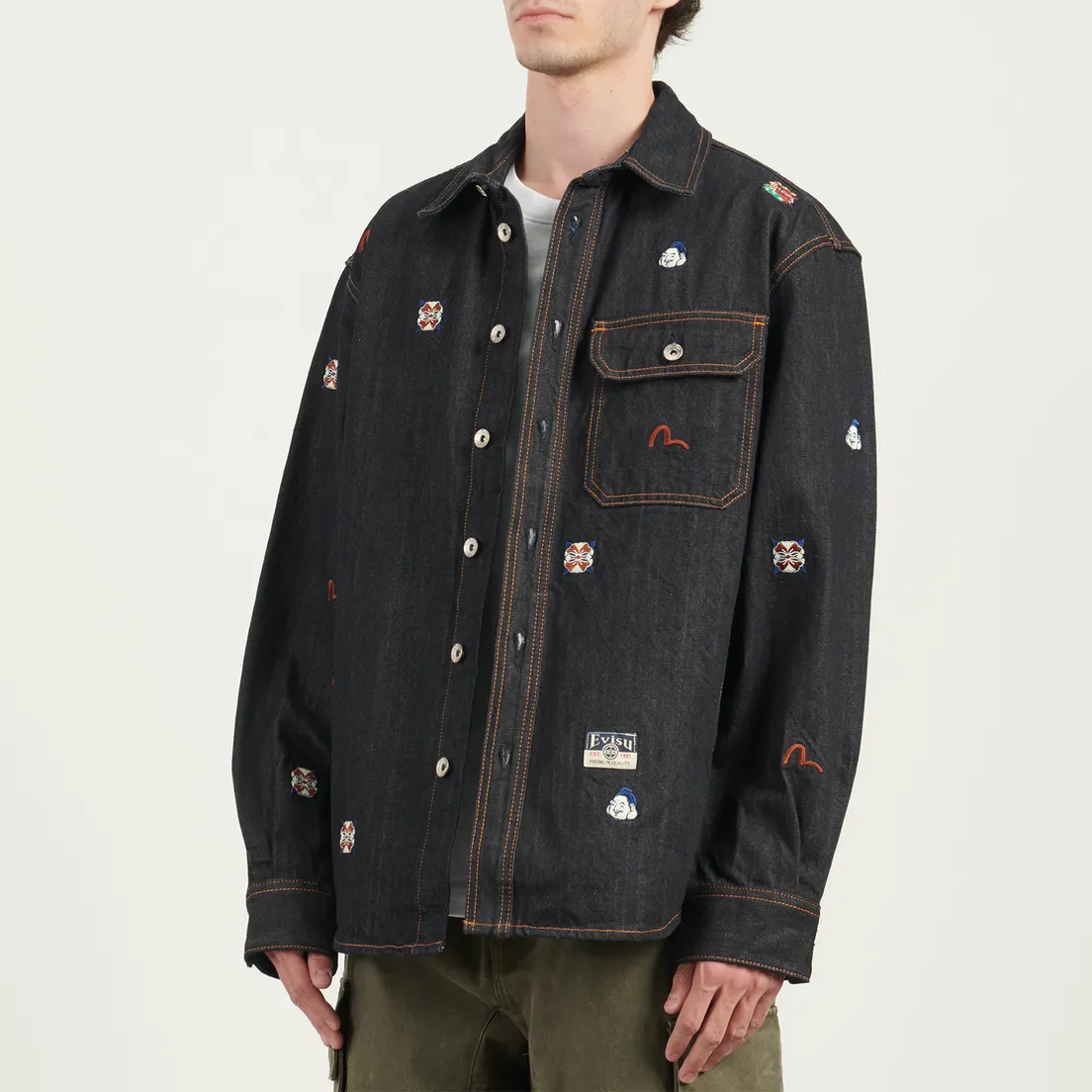 Evisu Мужская рубашка Allover Embroidery Regular Fit Denim