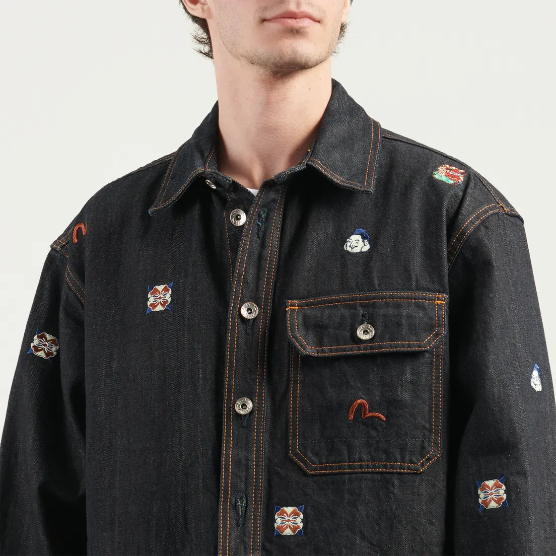 Evisu Мужская рубашка Allover Embroidery Regular Fit Denim