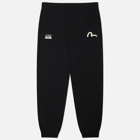 Мужские брюки Evisu Brushstroke Seagull & Logo Print Straight Fit, цвет чёрный, размер S